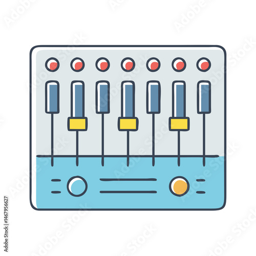 Illustrative audio mixer sound board equalizer sliders for dj music production and sound engineering