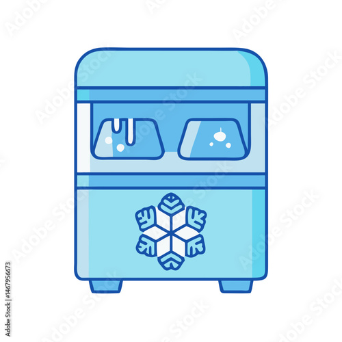 Illustration of a blue ice maker appliance with snowflake design for cold drinks and frozen treats