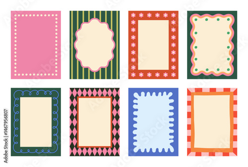 Set of colorful frames and borders. Perfect for creating greeting cards, web design, presentations, packaging design, scrapbooking, advertisement and lifestyle blogs materials. Vector illustration