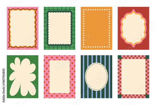 Set of colorful frames and borders. Perfect for creating greeting cards, web design, presentations, packaging design, scrapbooking, advertisement and lifestyle blogs materials. Vector illustration