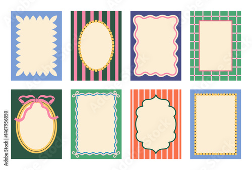 Set of colorful frames and borders. Perfect for creating greeting cards, web design, presentations, packaging design, scrapbooking, advertisement and lifestyle blogs materials. Vector illustration