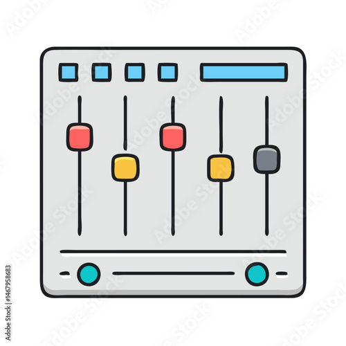 Illustration of audio mixer sound mixing console music production soundboard equalizer faders sliders