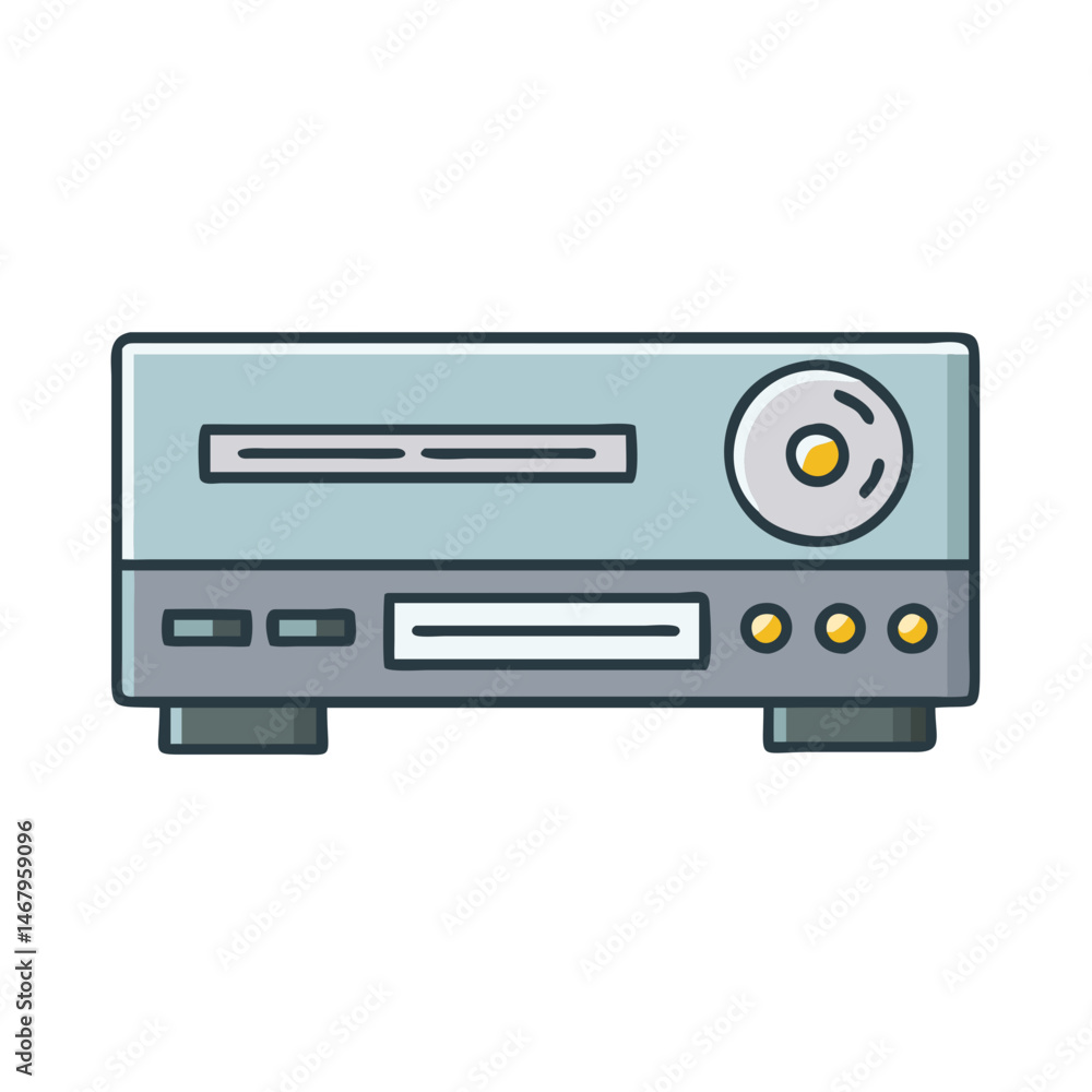 Illustration of a vcr player tape machine video cassette recorder retro device entertainment system Illustration of a vcr player tape machine video cassette recorder retro device entertainment system