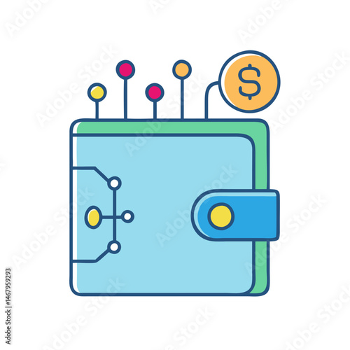 Digital wallet cryptocurrency blockchain technology finance money payment online banking security asset virtual currency and dollar
