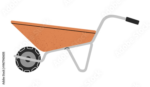 Vector illustration of a wheelbarrow. Can be used in advertising materials, website banners, educational resources, brochures, and infographics related to horticulture and outdoor activities. 