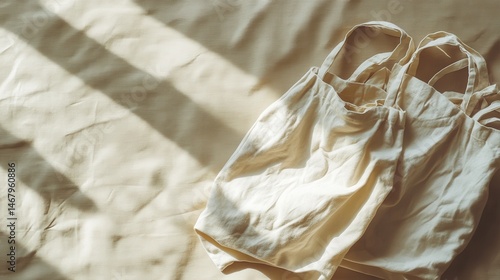 Obraz na płótnie Flat Lay of Zero-Waste Grocery Items in Cloth Bags with Natural Shadows and Earthy Surface for Eco Awareness. Plastic Free Bag Day w salonie