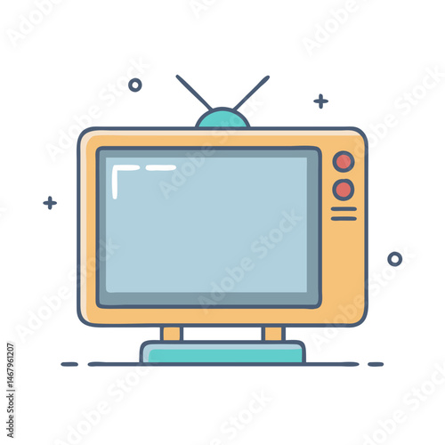 Illustration of retro television set with antenna vintage tv media broadcast entertainment technology display