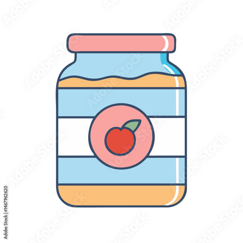 Illustration of fruit jam jar, food preserve, canned fruit, homemade jam and jelly product