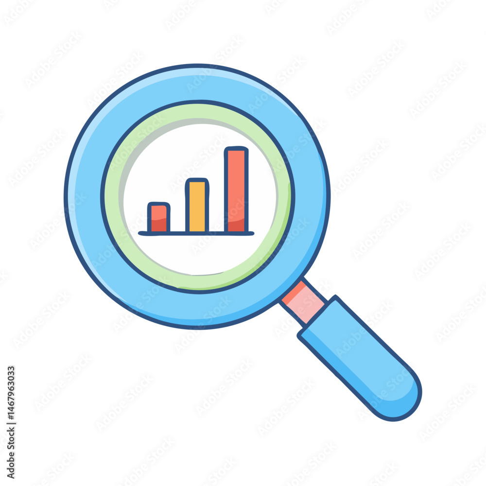 Analyzing data growth trends with magnifying glass for business intelligence insights and analysis Analyzing data growth trends with magnifying glass for business intelligence insights and analysis