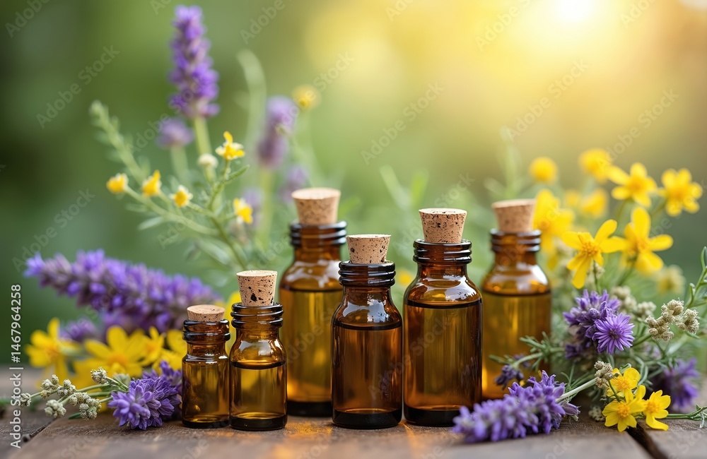 Essential oil bottles with various aromatic plants. Aromatherapy, wellness, spa, beauty and alternative medicine concepts. Lavender, eucalyptus, peppermint, rosemary, lemon, orange scents. Essential oil bottles with various aromatic plants. Aromatherapy, wellness, spa, beauty and alternative medicine concepts. Lavender, eucalyptus, peppermint, rosemary, lemon, orange scents.