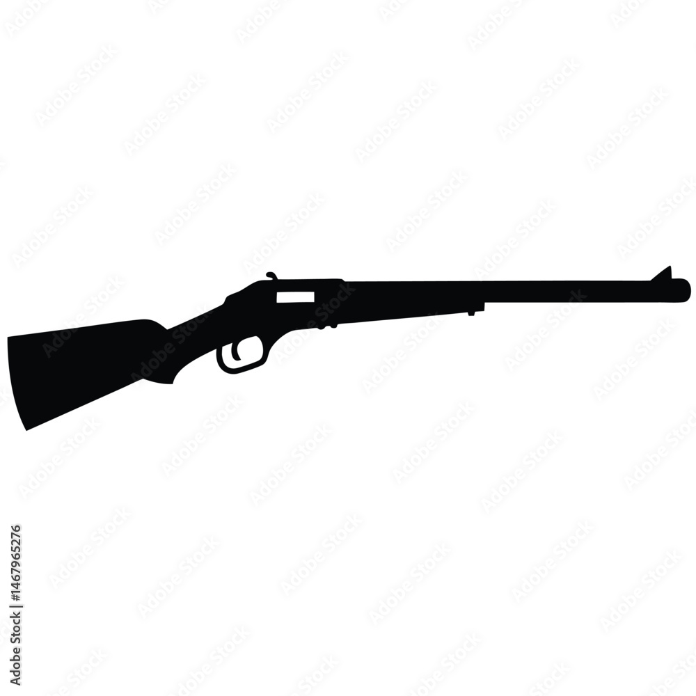A sleek black silhouette illustrates an iconic lever action rifle with a recognizable vintage design A sleek black silhouette illustrates an iconic lever action rifle with a recognizable vintage design