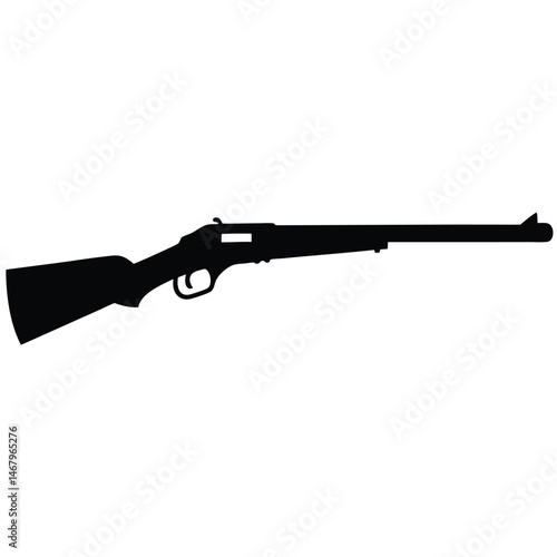 A sleek black silhouette illustrates an iconic lever action rifle with a recognizable vintage design