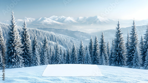 Wallpaper Mural Blank paper rests on snow-covered ground before a majestic winter mountain range Torontodigital.ca
