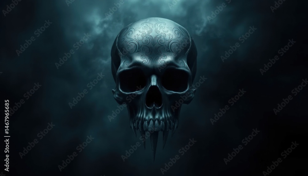 Ornate skull illustration with dark atmosphere evoking gothic and macabre themes for digital design or artistic projects Ornate skull illustration with dark atmosphere evoking gothic and macabre themes for digital design or artistic projects