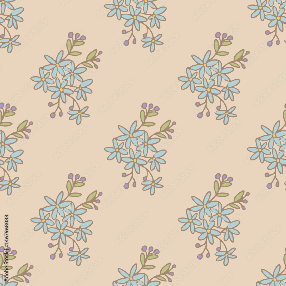 Fototapeta premium Pastel Birds and Flowers Vector Seamless Pattern n a whimsical vintage style