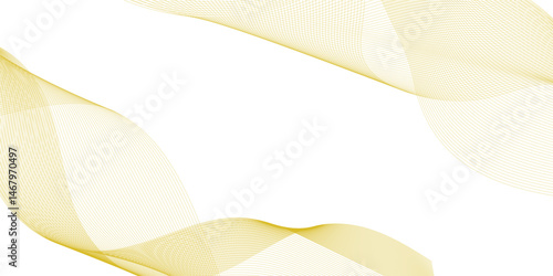 Abstract golden or yellow wave and curve lines background. Abstract frequency sound wave technology and science background. Wavy banner, template design. business, luxury.	