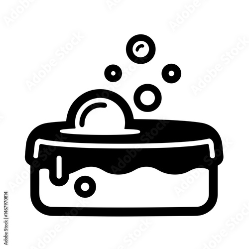 Soap in container icon with bubbles – concept of skincare hygiene cleansing foam and personal care routine