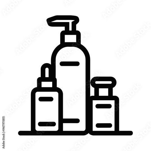 Minimal group of cosmetic bottles icon in outline – concept of skincare packaging hygiene routine and toiletry