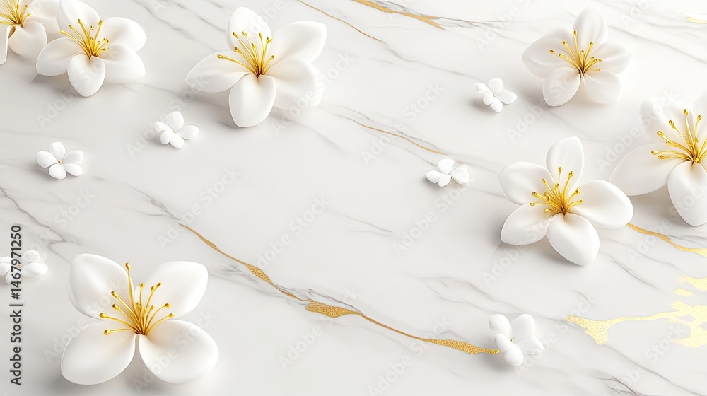 Obraz premium White Flowers on Marble Elegant Floral Design.