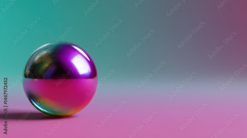 Iridescent Sphere Harmony of Color Gradient Aesthetic Design on Pink Surface with Teal Background Iridescent Sphere Harmony of Color Gradient Aesthetic Design on Pink Surface with Teal Background