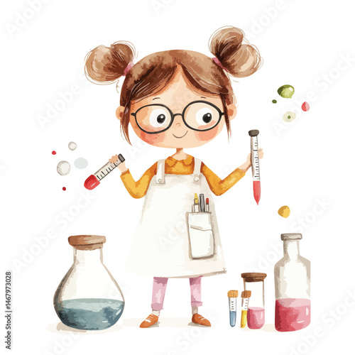 watercolor illustration of girl Researcher clipart isolated