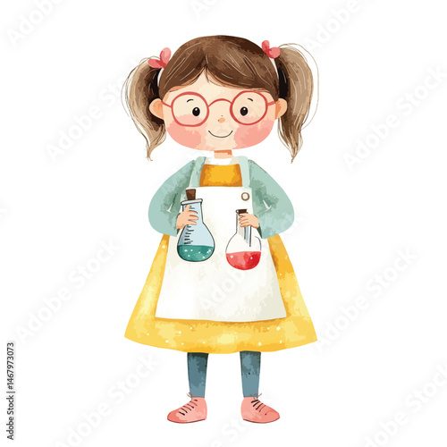 watercolor illustration of girl Researcher clipart isolated