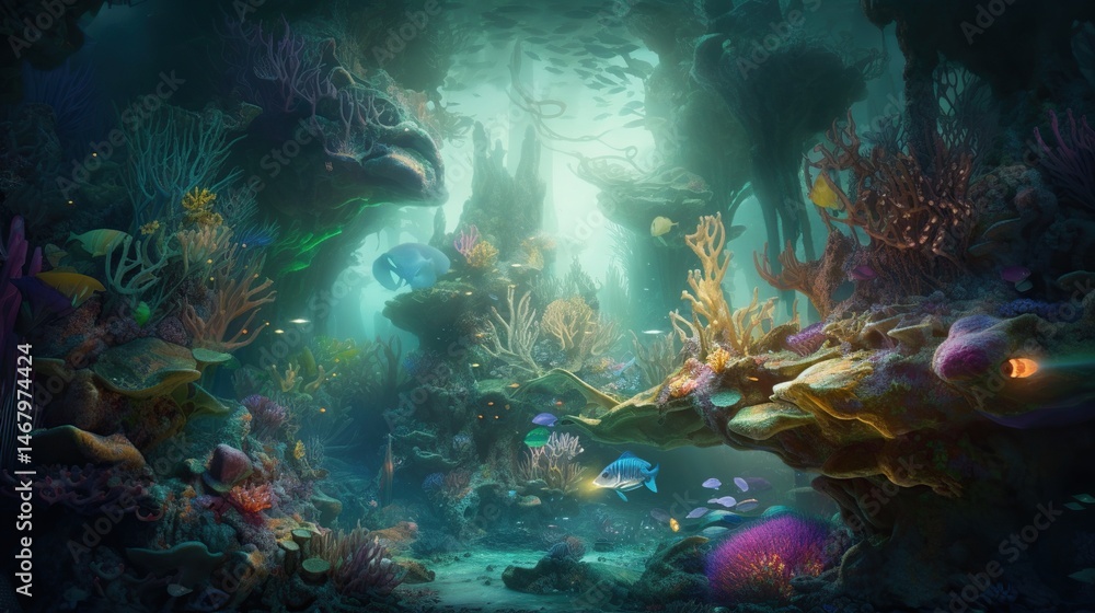 Fototapeta premium Vibrant underwater coral reef scene