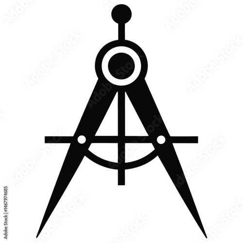 Black compass divider featuring central axis and parallel bars appears on white background