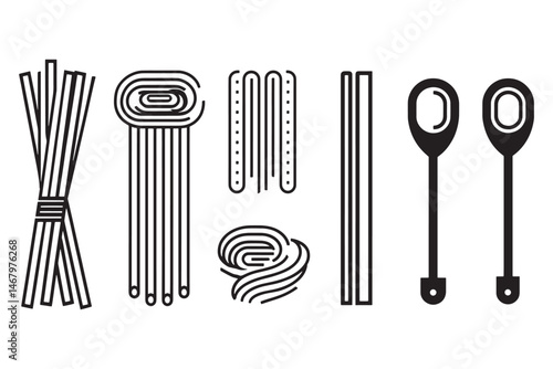 Bucatini pasta minimal vector drawing