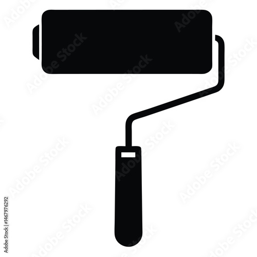 Black paint roller tool showcases essential construction equipment against a plain white backdrop