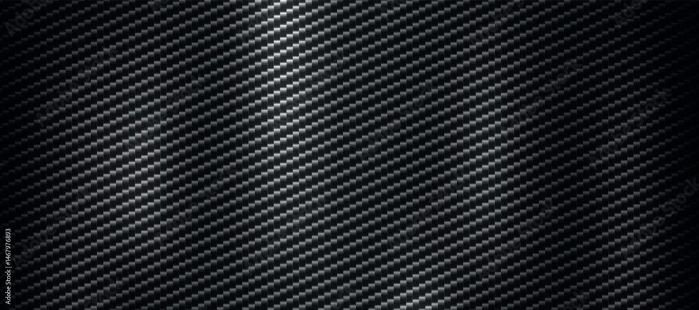 Panoramic dark carbon fiber texture with highlights - Vector illustration