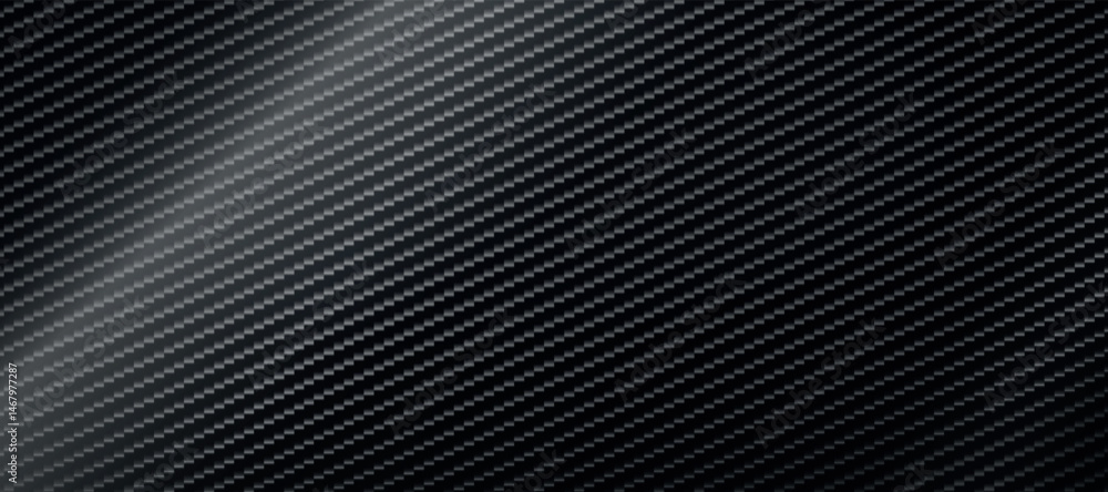 Naklejka premium Panoramic dark carbon fiber texture with highlights - Vector illustration