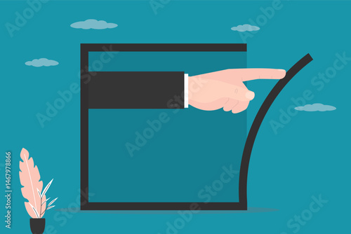 Going beyond limits. Human hand pushing to break box wall. Businessman get out of comfort zone for freedom. Overcoming obstacles and achieving goals. Find new opportunities.