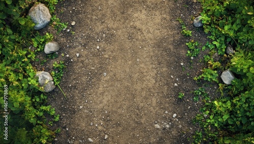 Wallpaper Mural Dusty path bordered by greenery and stones.  Small rocks and green plants line a pathway of dark earth Torontodigital.ca