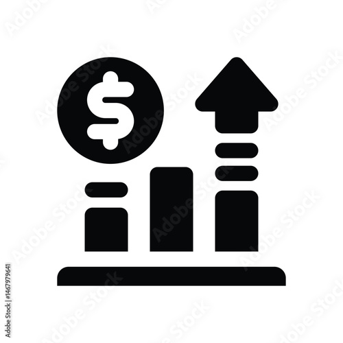 increase glyph icon. Strong and solid vector icon for websites, mobile interfaces, presentations, and visual branding. High quality and easy to edit.