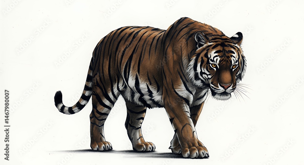 Fototapeta premium Tiger walking isolated on white background