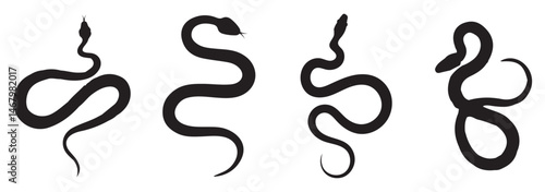 Snake silhouette set. Isolated snake silhouette on white background. The set silhouettes of wild snakes.