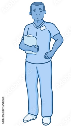 vector illustration of a medical worker, man, in scrubs