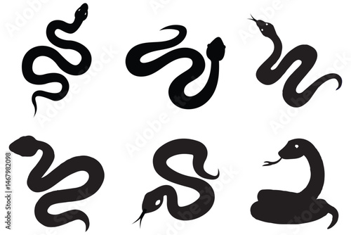 Snake silhouette set. Isolated snake silhouette on white background.