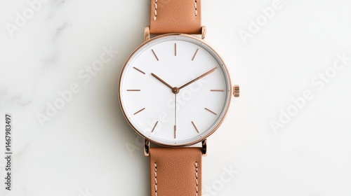 Wallpaper Mural A rose gold watch with a white face and brown leather strap. Torontodigital.ca