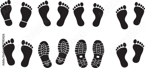 Human foot and shoe print icons set vector illustration