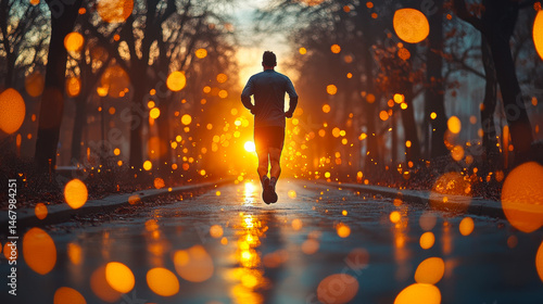Obraz na płótnie Jogger at Sunrise: New Year Motivation and Vision for 2024 with Leader's Determination on Urban Street w salonie