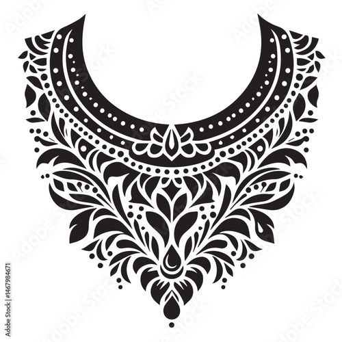 Exquisite black and white ornamental neckline vector illustration design for fashion and textile applications
