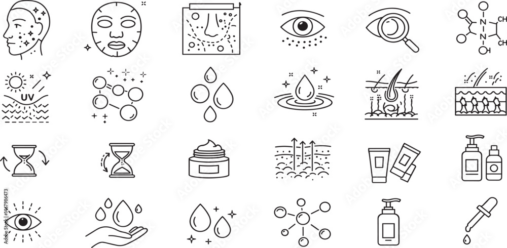 Skin care editable stroke outline icons set isolated on white background flat vector illustration. Skin care editable stroke outline icons set isolated on white background flat vector illustration.