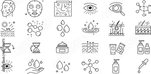 Skin care editable stroke outline icons set isolated on white background flat vector illustration.