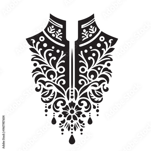 Elegant black and white floral lace neckline design for fashion and decorative purposes