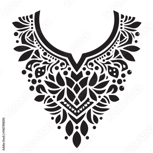 Elegant black floral neck design vector illustration for fashion and textile decoration