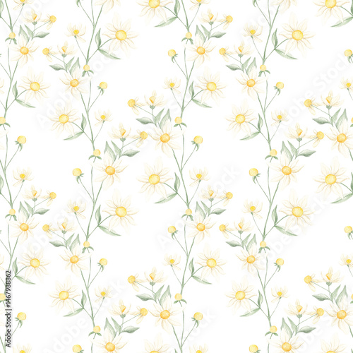 Spring seamless pattern, watercolor. Texture. Small spring flowers. Blooming. Summer. Pink, blue. Home textile, tablecloth. Print for fabric. Floral pattern.