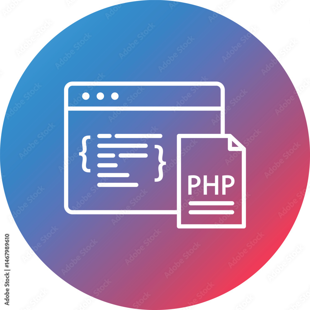 PHP Coding Line Gradient Circle Background Icon PHP Coding Line Gradient Circle Background Icon
