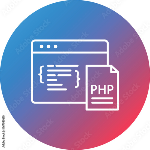 PHP Coding Line Gradient Circle Background Icon